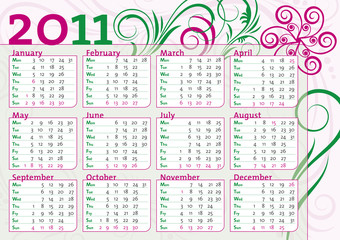 calendario femminile con decorazioni floreali classiche