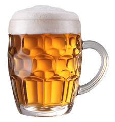 Mug full of fresh beer. File contains a path to cut.