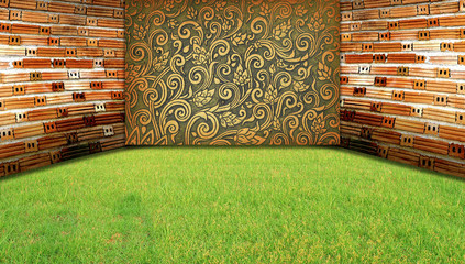 Brick Wall and grass for background