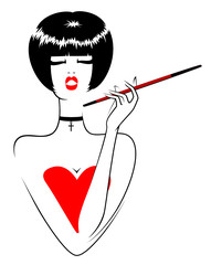 Charming lady smoking cigarette in vector
