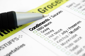 Grocery list - condiments