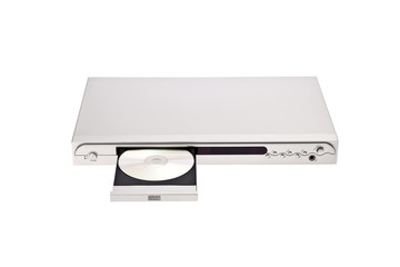 DVD player ejecting disc with isolated on white background.