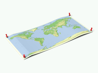 Fototapeta na wymiar Mapa świata na rozłożeniu arkusza