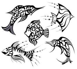 Fish collection. Tattoo design.
