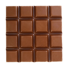 Milk chocolate bar isolated on white background