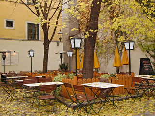Empty autumn cafe in Vienna
