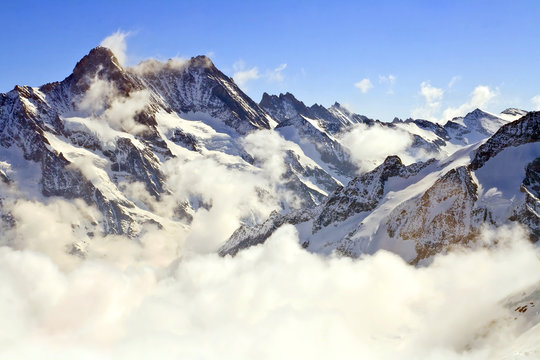 Mist at Jungfraujoch, part of Swiss Alpine Alps at Switzerland.
