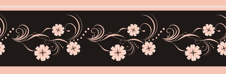 Decorative floral element for design of ribbon. Vector