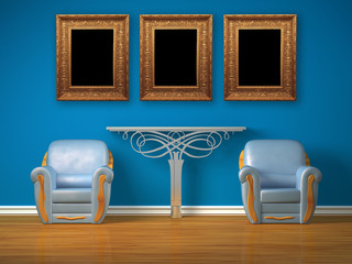 chairs with metallic console and antique frames