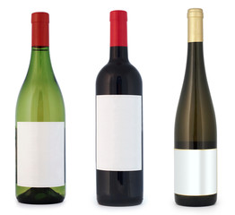 Different shape wine bottles. - obrazy, fototapety, plakaty