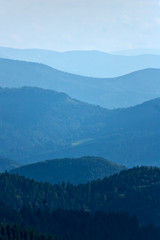 Landscape with blue mountains at dawn