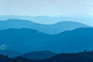 Landscape with blue mountains at dawn
