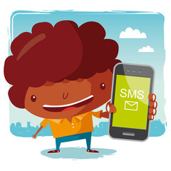garçon et téléphone mobile - sms