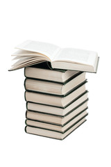 Books stack with open book