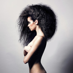 Beautiful woman with magnificent hair - obrazy, fototapety, plakaty