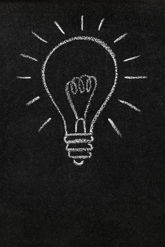 Light bulb drawn on a blackboard with copy space