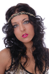 Pretty dark haired woman wearing headband