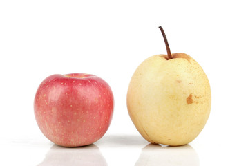 Apple and pear isolated on white background