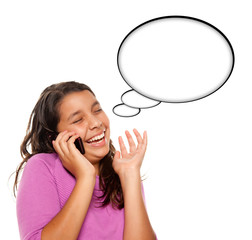 Hispanic Teen Aged Girl on Cell Phone with Blank Thought Bubble