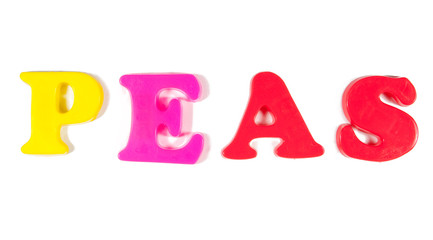 peas written in fridge magnets