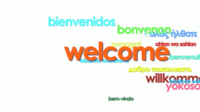 International colors welcome tag cloud white background