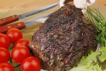 hot beef on transparent plate