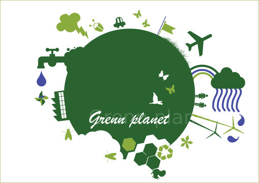 vector - green planet with design element