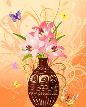 vase of flowers with butterflies