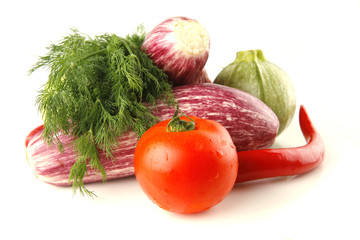 uncooked vegetables served on white