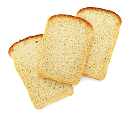 Slices of bread on white background