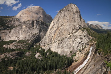 Half Dome with the Sierra Mountains and waterfalls