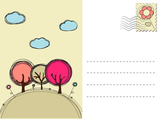 Vector mail card with trees
