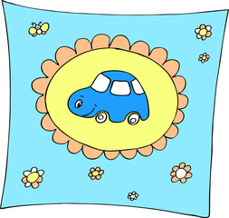 Car on a blue carpet background