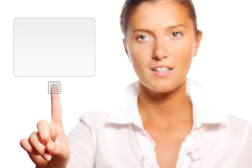 Young businesswoman touching the screen