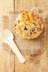 blueberry muffin in rustic style