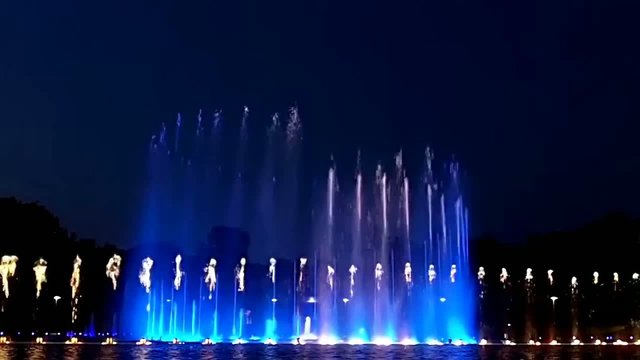 Show of musical fountain  in Wroclaw, Poland