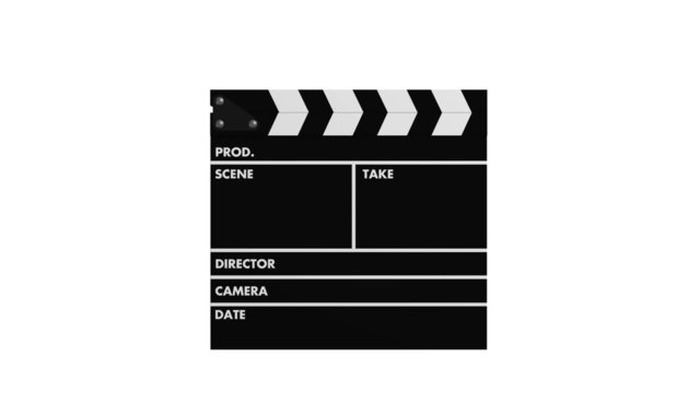 Movie production clapperboard isolated on white background