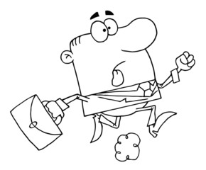 Outlined Businessman Running Carrying A Briefcase To Work