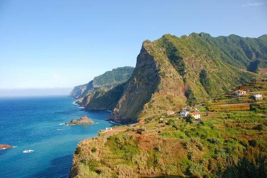 Madeira Island - rocks, blue sky and atlantic ocean