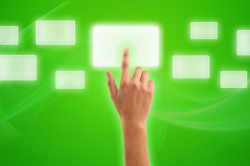 Hand presses on button