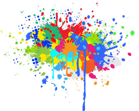 Colorful bright ink splashes on white background