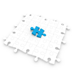 White puzzle floor with a blue piece half inserted