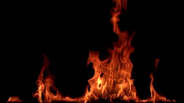 Fire flames on black background. 8x slow motion HD