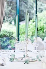 candelabrum on the table in a restaurant