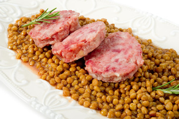 slice sausage with lentils-cotechino e lenticchie