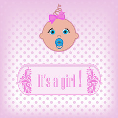 Cute baby girl arrival announcement card.