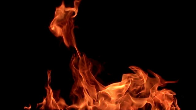 Fire flame - black background. 8x slow motion (200 fps). HD