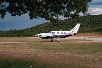 Small passenger plane after landing. Vrsar, Croatia.
