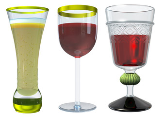 Glass ollection on isolaite white background