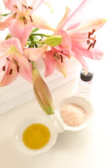 Pink Lily and massage oil and salt
